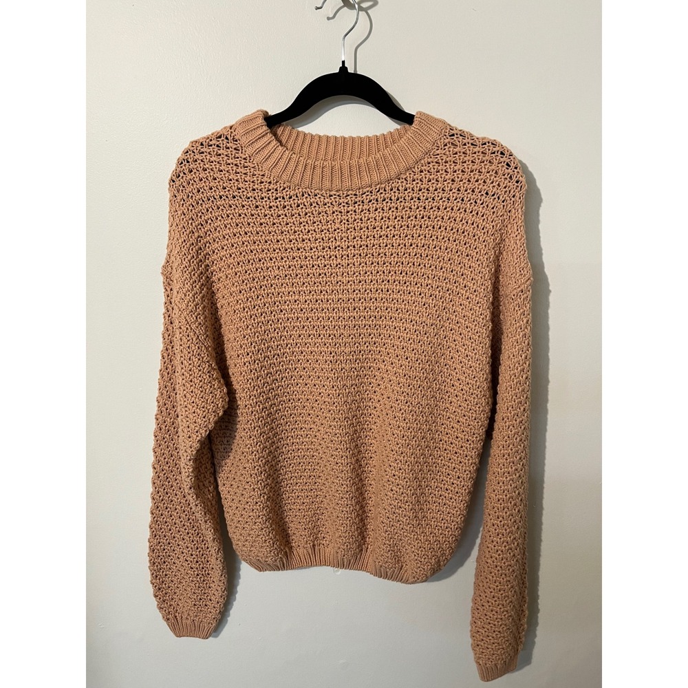 Universal Thread Peach Open Knit Crochet Crewneck Sweater Small Womens Peach